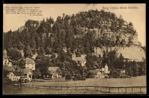 AK Oybin, Berg Oybin, Dorfansicht mit Kirche