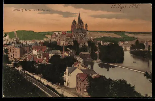AK Limburg a. L., Blick vom Greifenberg, Dom, Lahn