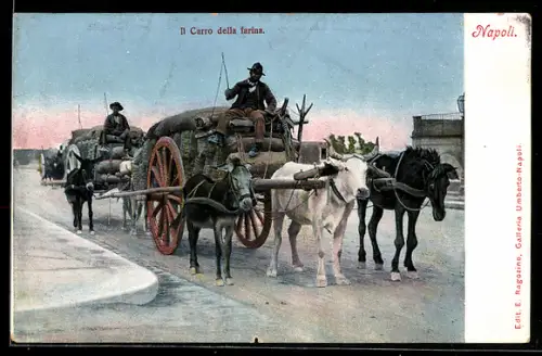 AK Neapel / Napoli, Il Carro della farina, Der Mehlwagen