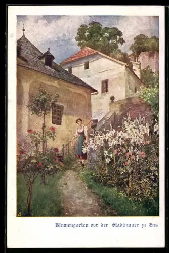 AK Deutscher Schulverein NR 1373: Blumengarten vor der Stadtmauer zur Ens