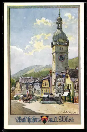Künstler-AK E.F. Hofecker: Deutscher Schulverein Nr. 551, Waidhofen a. d. Ybbs, Markt mit Kirche