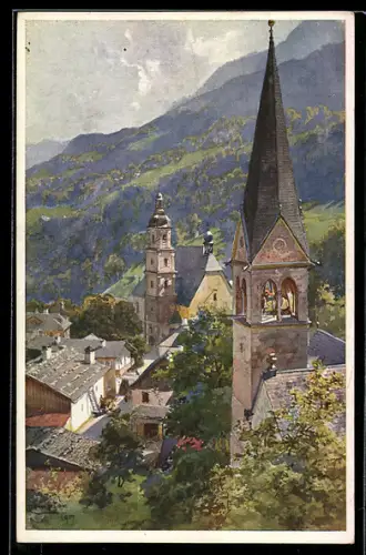 Künstler-AK Edward Theodore Compton: Berchtesgaden, Protestant. und Franziskanerkirche