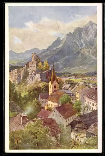 Künstler-AK Edward Theodore Compton: Arnoldstein mit dem Dobratsch
