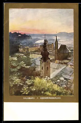 AK Salzburg, Teilansicht bei Abenddämmerung