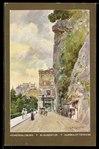 Künstler-AK Edward Theodore Compton: Hohensalzburg, Klausentor und Humboldterrasse