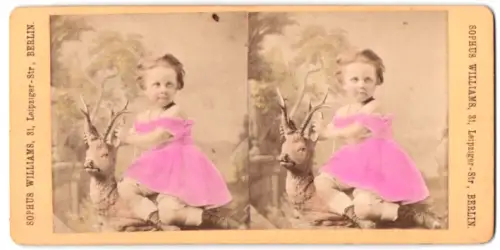 Stereo-Fotografie Sophus Williams, Berlin, Kleines Mädchen mit Geissbock
