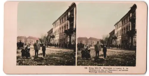 Stereo-Fotografie M. Rohmer, Leipzig-Gohlis, Krieg 1914-15, Marktplatz in Lowicz