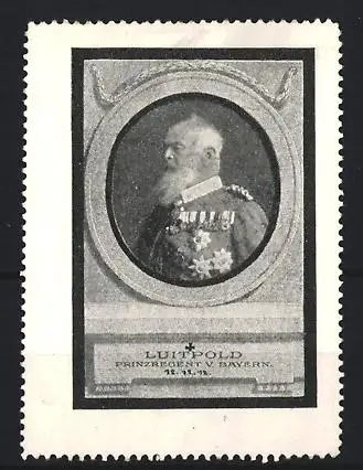 Reklamemarke Bayern, Luitpold Prinzregent von Bayern, Porträt mit Orden, 1912