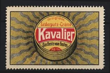 Reklamemarke Kavalier Lederputz-Crème, Dose mit Strahlenmuster