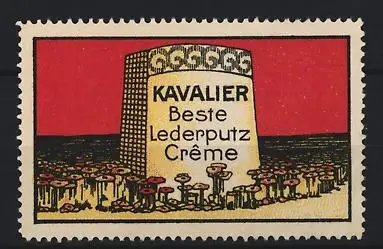 Reklamemarke Kavalier Lederputz Crème, Creme-Dose im Blumenfeld