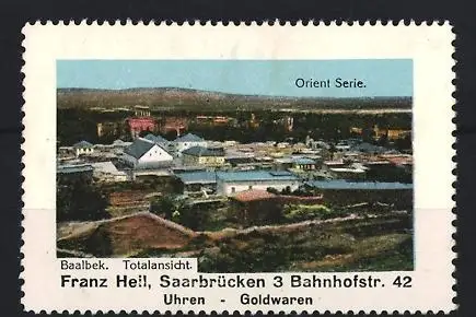 Reklamemarke Baalbek, Franz Heil Uhren und Goldwaren
