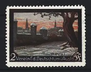 Reklamemarke Reval, Verein für das Deutschtum im Ausland, Ortsansicht bei Sonnenuntergang