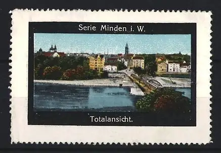 Reklamemarke Minden i. W., Totalansicht mit Brücke