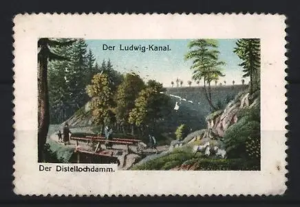 Reklamemarke Ludwig-Kanal, Der Distellodamm, Landschaft mit Kanalansicht