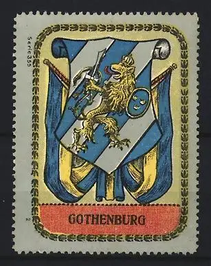 Reklamemarke Gothenburg, Wappen, Löwe mit Schwert und Schild