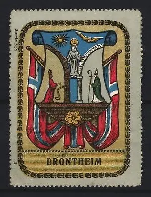 Reklamemarke Trondheim, Stadtwappen, norwegische Flaggen