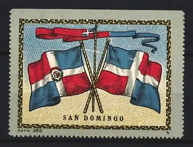 Reklamemarke San Domingo, gekreuzte Flaggen und Wimpel