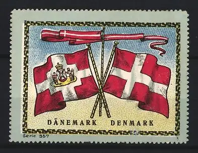 Reklamemarke Dänemark, gekreuzte Flaggen und Wimpel
