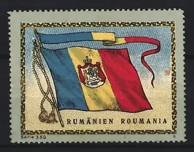 Reklamemarke Rumänien, Flagge mit Wappen und Wimpel