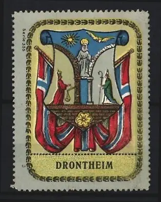 Reklamemarke Trondheim, Stadtwappen, Flaggen und Figuren