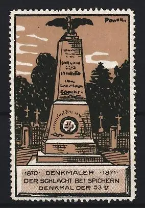 Reklamemarke Spichern, 1870-1871 Denkmal der Schlacht, Adler auf Obelisk