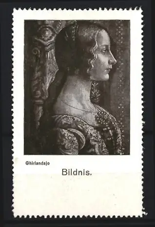 Künstler-Reklamemarke Ghirlandajo, Bildnis, Profilporträt einer Frau