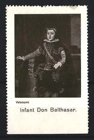 Künstler-Reklamemarke Velazquez, Infant Don Balthasar, Porträt eines Kindes