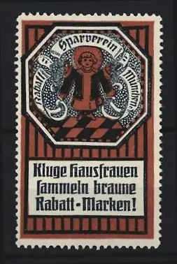 Reklamemarke München, Sparverein, Münchner Kindl, braun