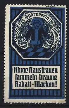 Reklamemarke München, Sparverein, Münchner Kindl, blau