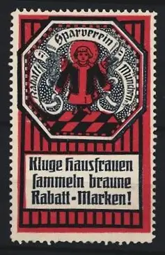 Reklamemarke München, Sparverein, Münchner Kindl, rot
