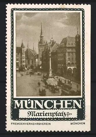 Reklamemarke München, Fremdenverkehrsverein, Marienplatz, Mariensäule