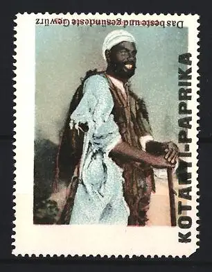 Reklamemarke Kotanyi, Paprika Gewürz, Mann mit Gewürzsack