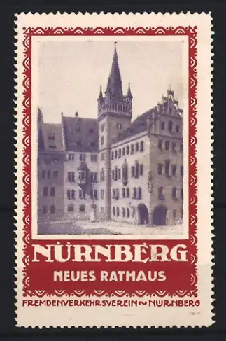Reklamemarke Nürnberg, Fremdenverkehrsverein, Neues Rathaus, Gebäudeansicht