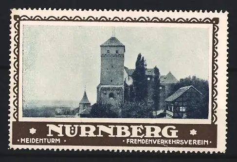Reklamemarke Nürnberg, Fremdenverkehrsverein, Heidenturm, Burgansicht