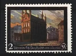 Reklamemarke Flandern, Verein f. d. Deutschtum i. Ausland, Gebäude bei Sonnenuntergang