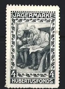 Reklamemarke Jägermarke, Hubertusfonds, Drei sitzende Männer