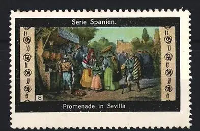 Reklamemarke Spanien, Promenade in Sevilla, Spaziergangsszene