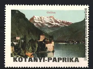 Reklamemarke Chillon, Kotanyi-Paprika, Gewürz, Berglandschaft