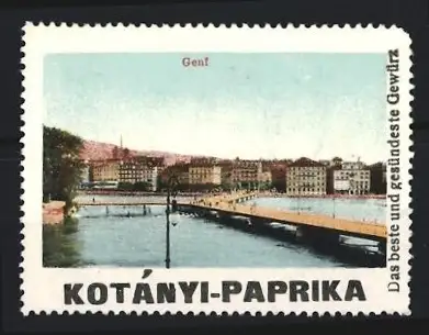 Reklamemarke Genf, Kotányi-Paprika, Gewürz, Ortsansicht mit Brücke