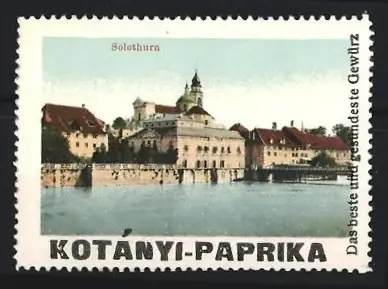 Reklamemarke Solothurn, Kotányi-Paprika, Gewürz, Schloss am Fluss