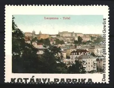 Reklamemarke Lausanne, Kotányi Paprika, Gewürz, Ortsansicht
