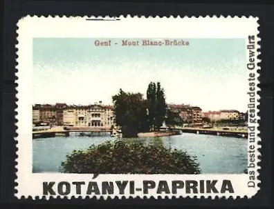 Reklamemarke Genf, Kotanyi-Paprika, Gewürz, Mont Blanc-Brücke