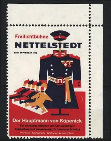 Reklamemarke Nettelstedt, Freilichtbühne, Der Hauptmann von Köpenick, Uniform und Soldaten