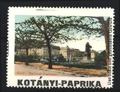 Reklamemarke Genf, Kotányi-Paprika, Gewürz, National-Denkmal