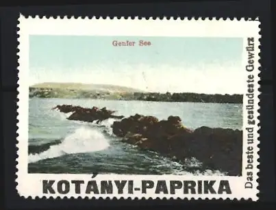 Reklamemarke Genfer See, Kotanyi-Paprika, Gewürz, Landschaftsansicht