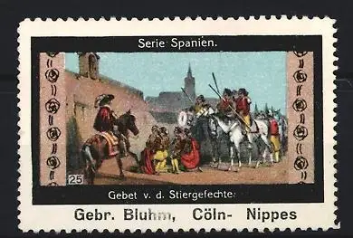Reklamemarke Spanien, Gebet vor den Stiergefechten, Reiter und Zuschauer