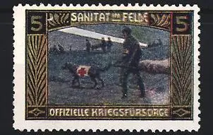 Reklamemarke Sanität im Felde, Offizielle Kriegsfürsorge, Rettungshund mit Rotem Kreuz