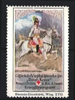 Reklamemarke Wien, Offizielle Verschlussmarke für Rotes Kreuz 1914, Reiter auf Pferd