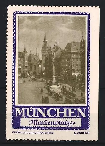 Reklamemarke München, Fremdenverkehrsverein, Marienplatz, Mariensäule