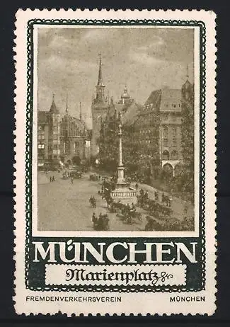 Reklamemarke München, Fremdenverkehrsverein, Marienplatz, Mariensäule